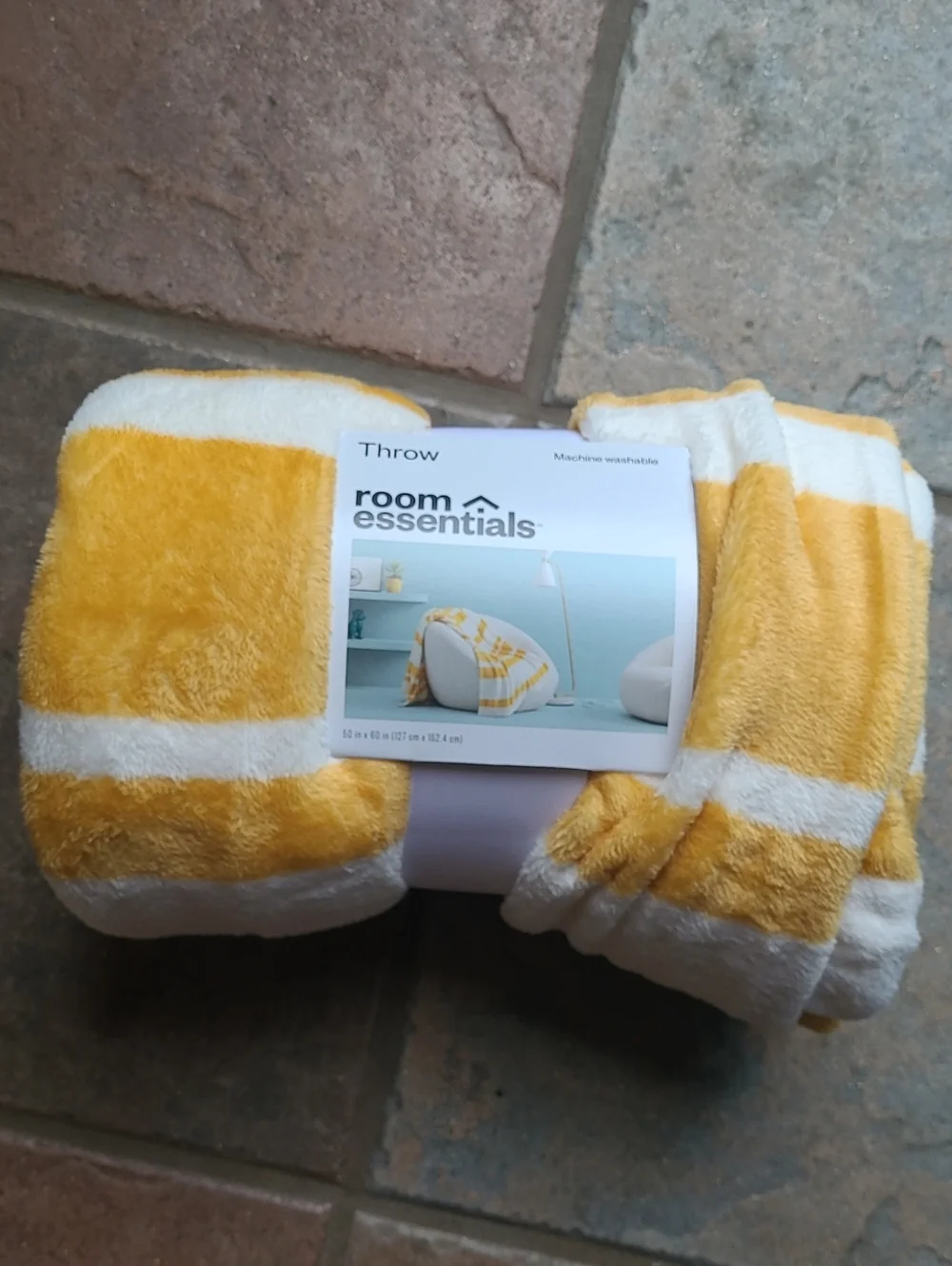 New! Room Essentials Plush Golden Striped Throw Cozy Blanket 50 x 60